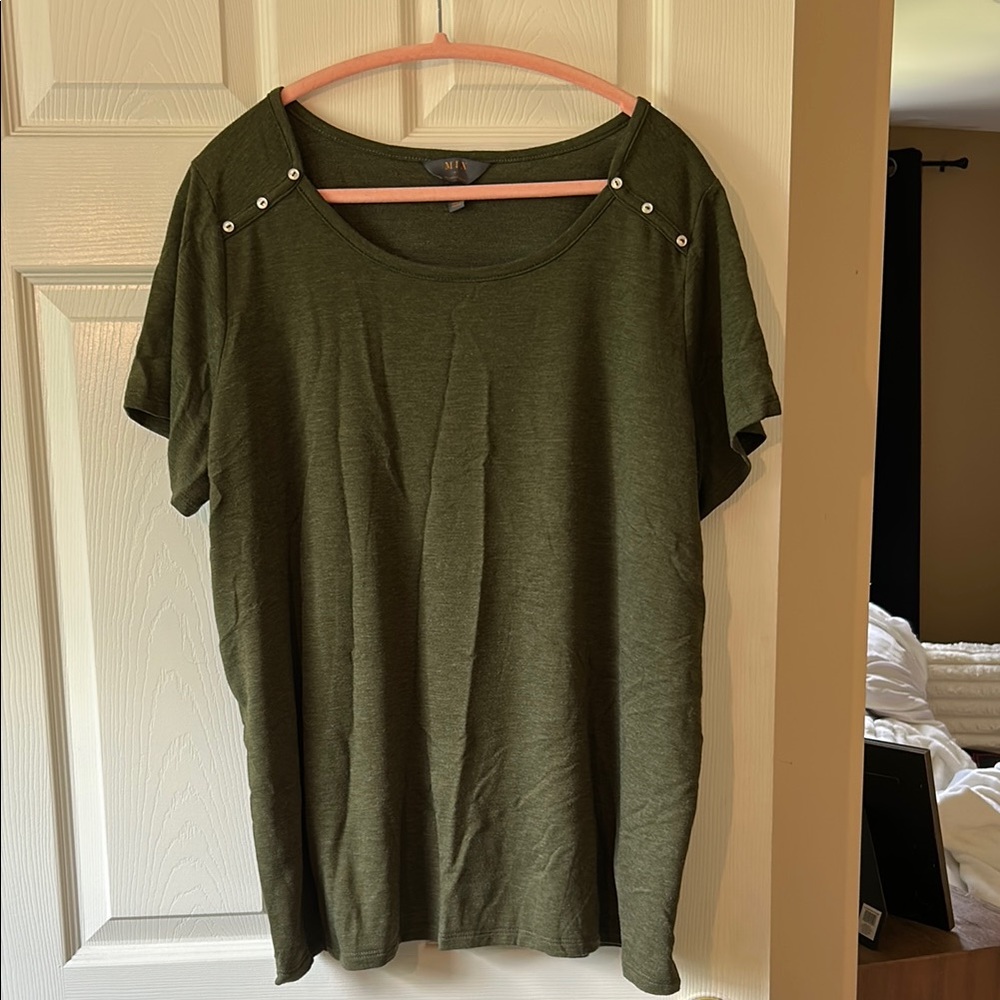 Embellished Green Relaxed Short Sleeve T-Shirt